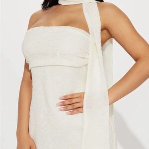 Fashion Nova Cream Strapless Dress